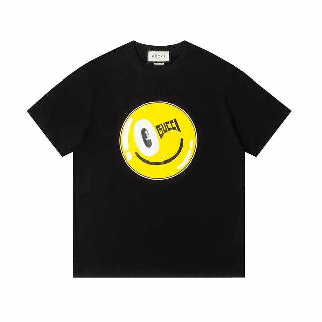 New High version Gucci Spring and Summer Smiley Face Printed Short Sleeve T-shir