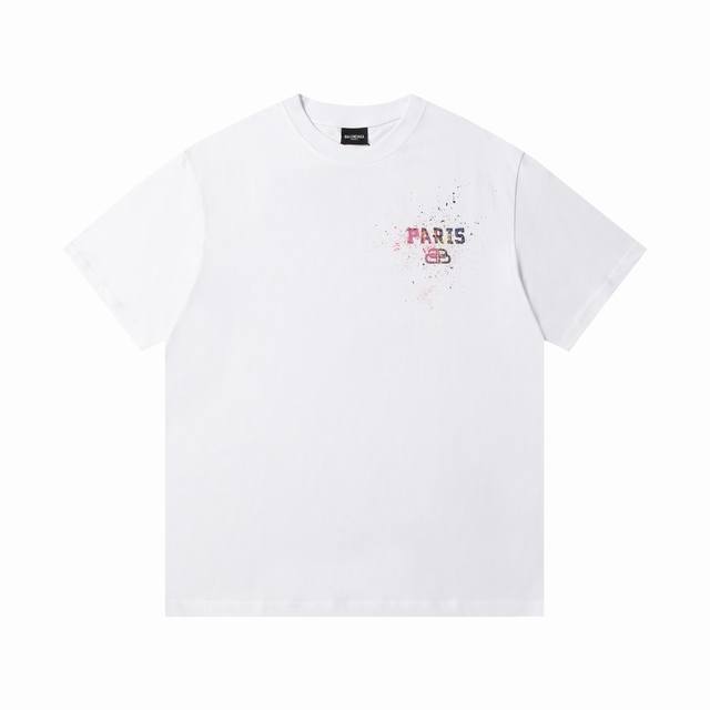 New High version Balenciaga direct spray color printing logo short sleeve Origin