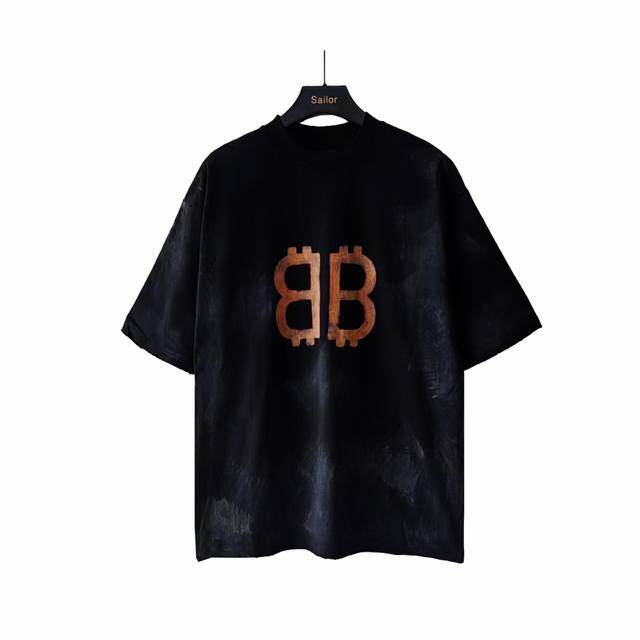 Actual details + size chart Balenciaga double B cement hand-painted short sleeve