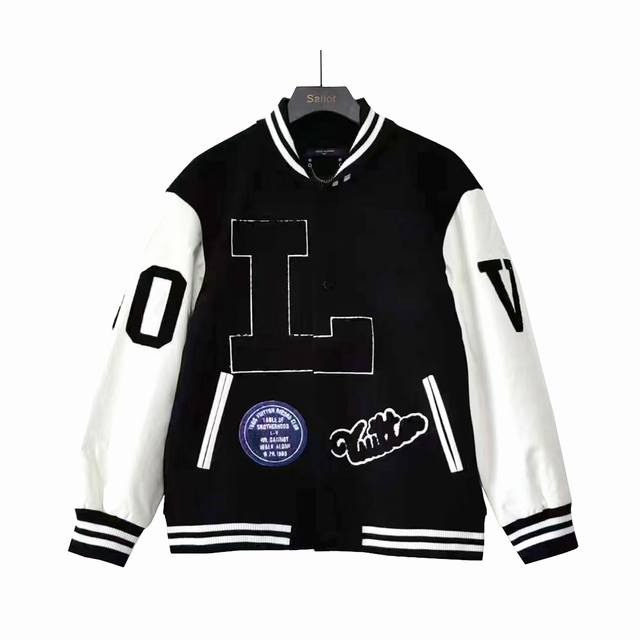 Actual details + size chart Louis Vuitton baseball jacket with leather sleeves S