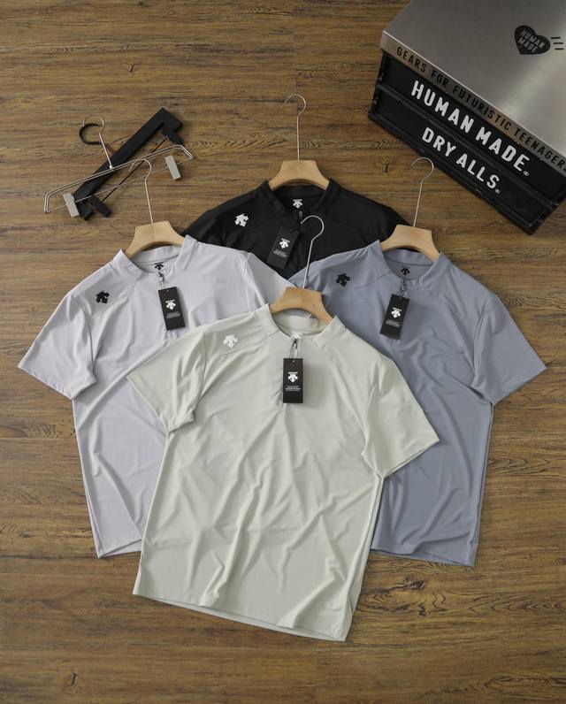 Descente Summer New High Elastic Quick Dry Technology Half Zipper Stand Collar O