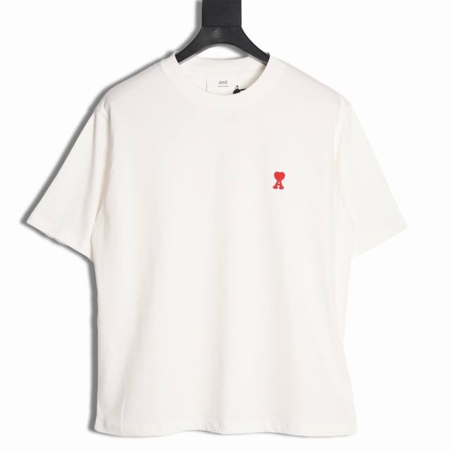 Ami Paris 25Ss red heart embroidered short-sleeved T-shirt The fabric is made of