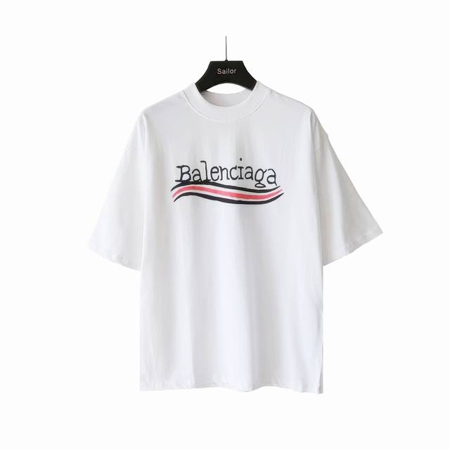 Actual details + size chart Balenciaga front and back wave logo worn short sleev