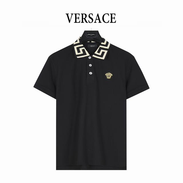 Versace Medusa head gold label embroidered short-sleeved Polo shirt Customized p
