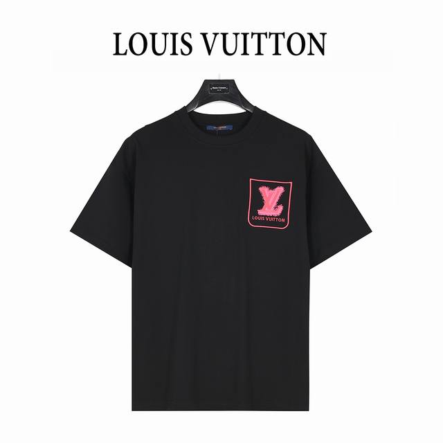 Louis Vuitton 25Ss pink ink splash embroidery logo fake pocket short-sleeved T-s