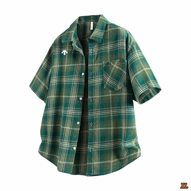 Descente exclusive real shot of the new summer plaid couple shirt trendy versati