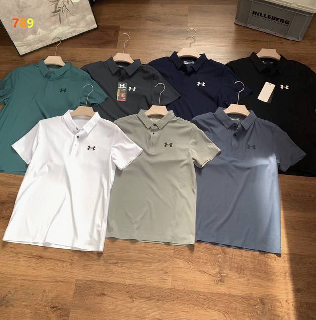 Under Armour lapel chest logo ice silk seamless short-sleeved T-shirt, summer Po