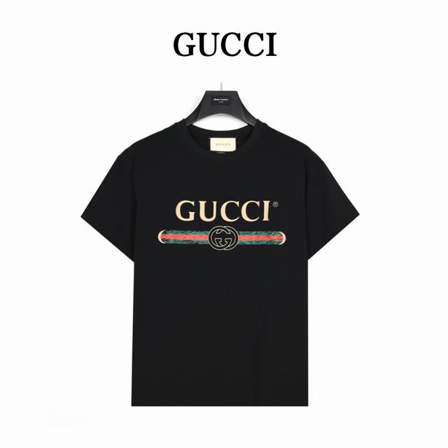 Gucci classic distressed belt short-sleeved shirt with logo, inspired by retro p