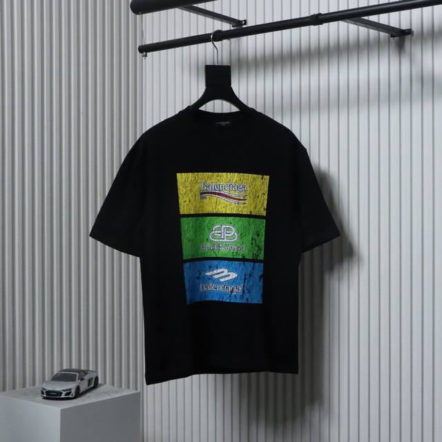 Balenciaga 24Ss square 3 logo printed short sleeves Standard digital direct prin