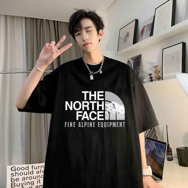 Thenorthface short-sleeved T-shirt couple's mountain series, fabric is 100% orig