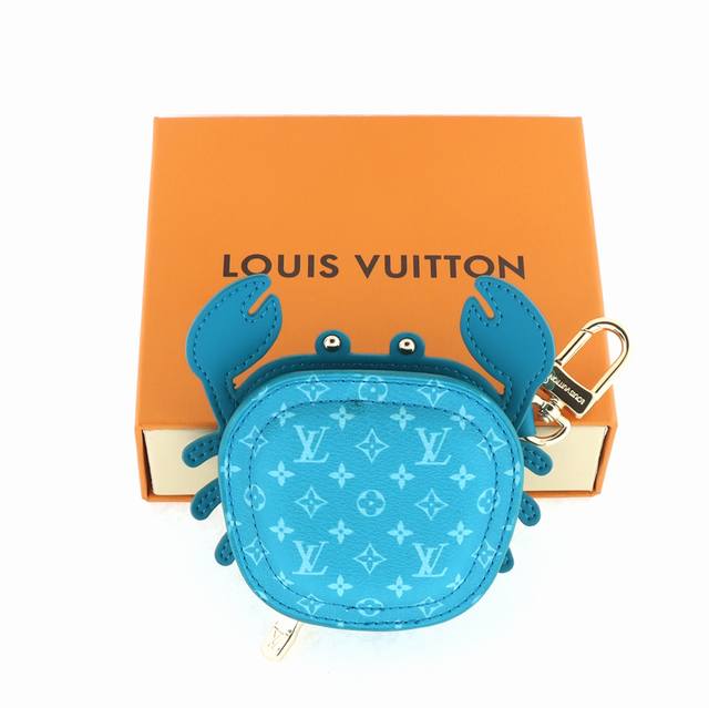 Louis Vuitton Lv Crab Coin Purse Pendant Blue Gold Keychain Head Lv Small Crab C