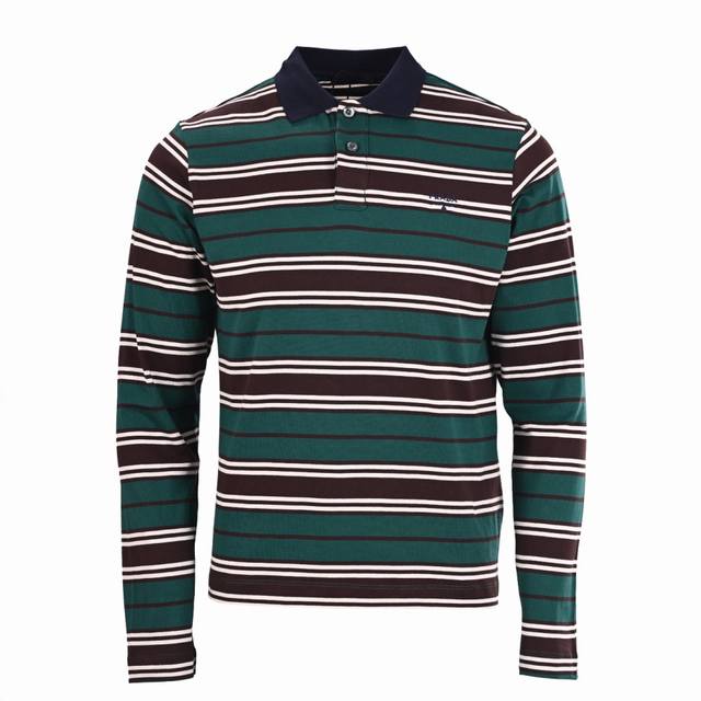 Prada Prd green striped long-sleeved Polo shirt Customized precision 60-count do