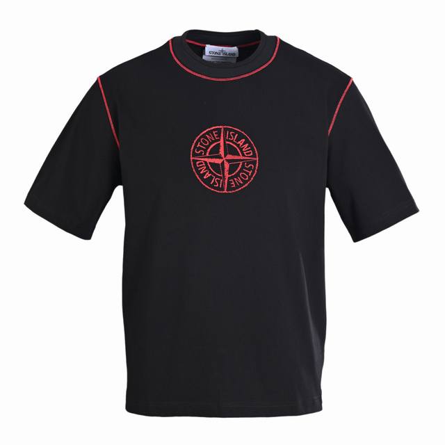 Stone Lsland Stone Island black and red badge embroidered short-sleeved T-shirt