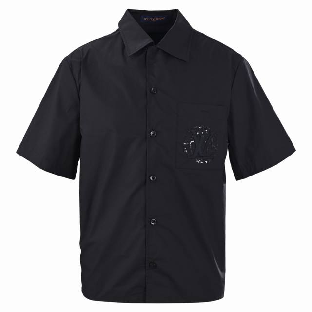 Louis Vuitton Lv sequined pocket embroidery short-sleeved shirt Authentic 9350 p