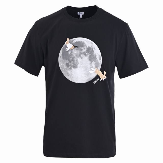 Loewe X Suna Fujita Moon Rabbit Short Sleeve T-shirt Customized deep velvety act