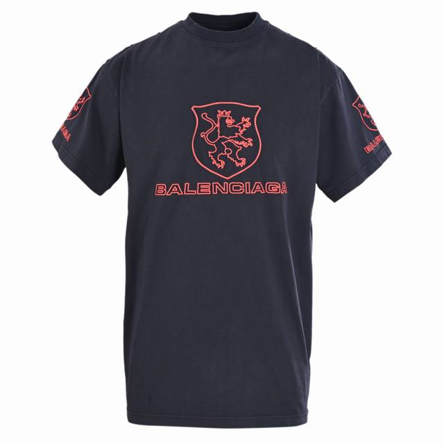 Balenciaga Blcg Lion Club Lion Badge Washed Short Sleeve T-shirt Customized Obsi