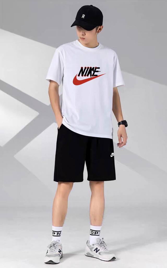 Nike casual couple short-sleeved shorts sports suit, both men and women can easi
