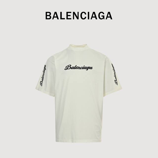Balenciaga handwritten letters embroidered pullover short sleeve loose version u