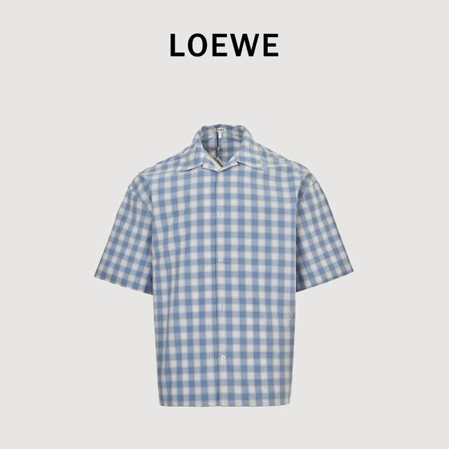 Loewe 25Ss embroidered logo blue plaid short-sleeved shirt Loewe's new lightweig