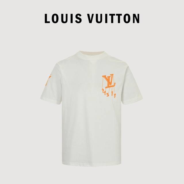 Louis Vuitton 23Ss Orange Logo Flocking Print Short Sleeves The entire side yell