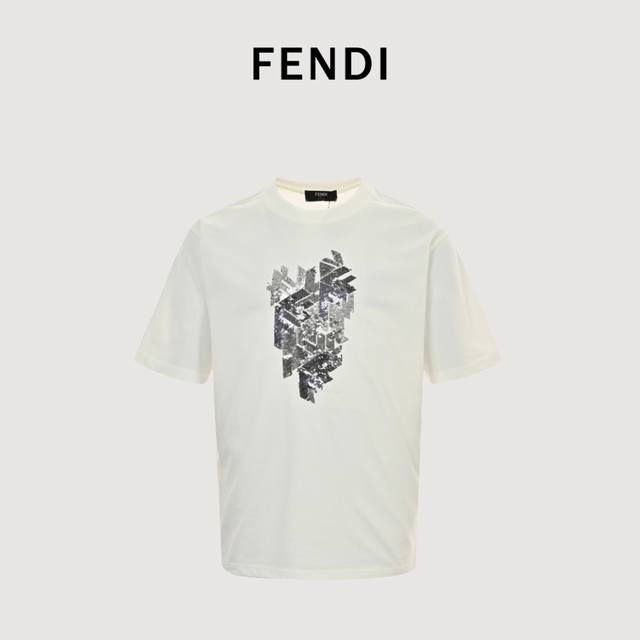 Fendi 24Ss 3D sequined sequin contrast embroidered short-sleeved T-shirt The ori
