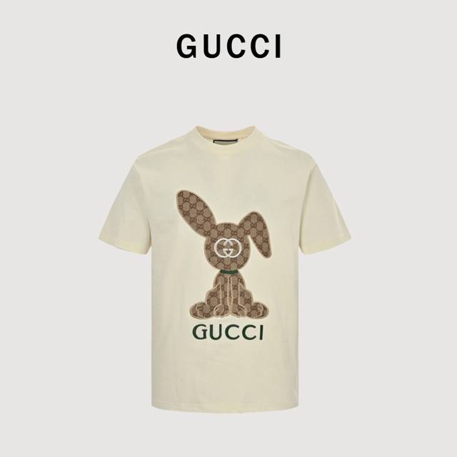 Gucci 23Ss old flower rabbit patch embroidered short sleeves Using imported Taji