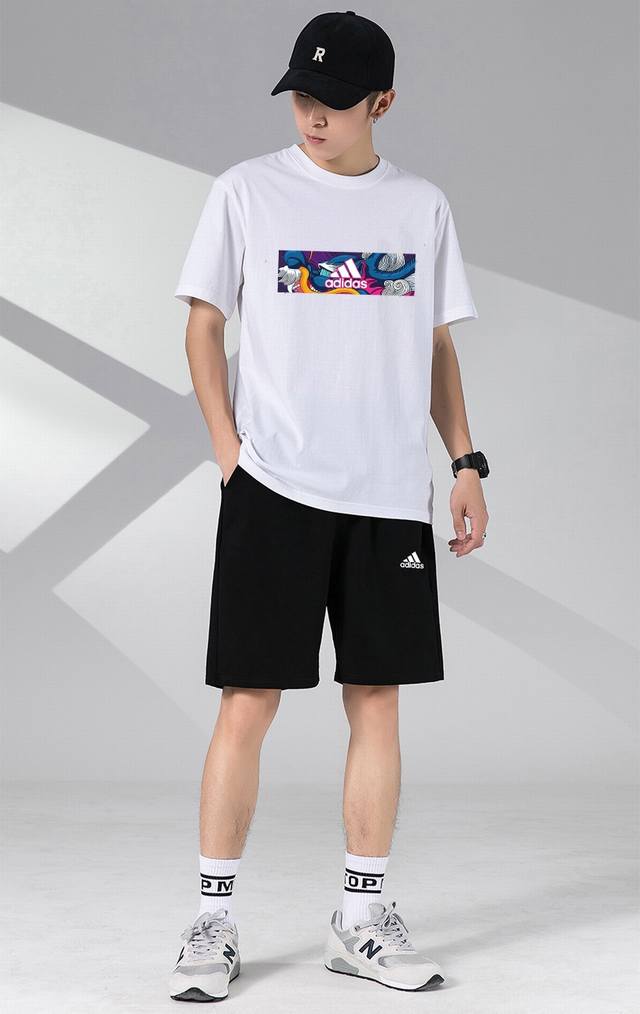 Adidas casual couple short-sleeved shorts sports suit, both men and women can ea