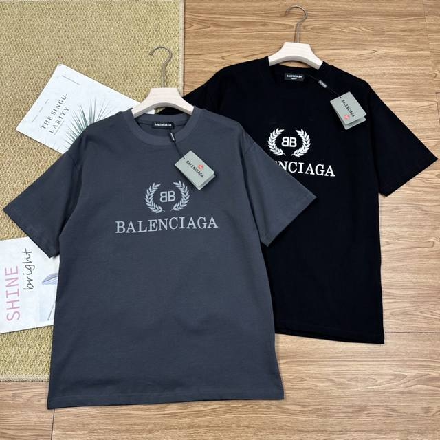 Balenciaga Double B Printed Wheat Ear Round Neck Mid Sleeve T-shirt - New versio