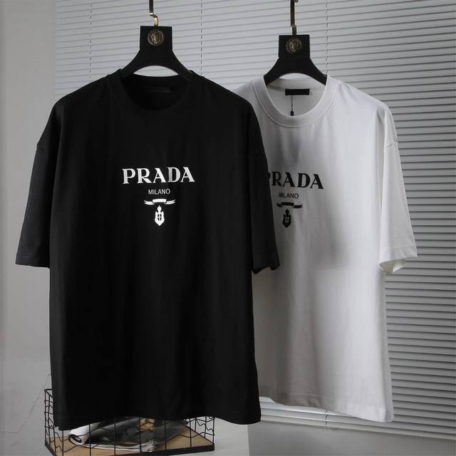 New Prada men's classic letter printed cotton round neck short sleeve T-shirt ha
