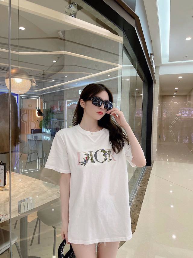 Ootd Dior Spring and Summer New Floral Print Short Sleeve Spring and Summer New