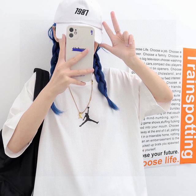 New arrival Aj Jordan basic small logo print loose short-sleeved T-shirt couple