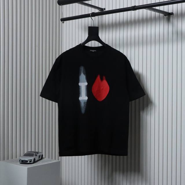 Balenciaga 24Ss Valentine's Day series heart print short sleeve Valentine's Day