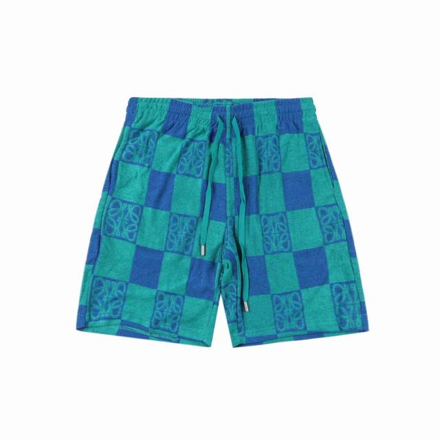Loewe 25Ss Towel Checkerboard Contrast Color Totem Set Shorts The same Terry Che