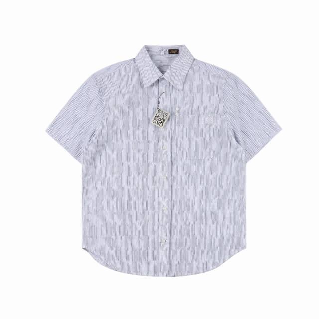 Loewe striped wave texture short-sleeved shirt The triple golden ratio cotton bl