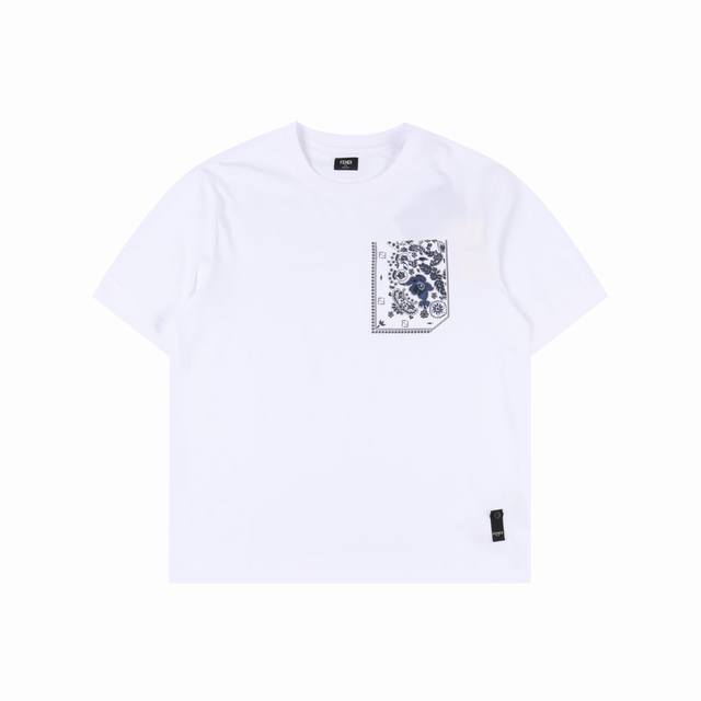 Fendi Fendi Fd Coral Flower Pocket Short Sleeve T-shirt It is woven with high-co