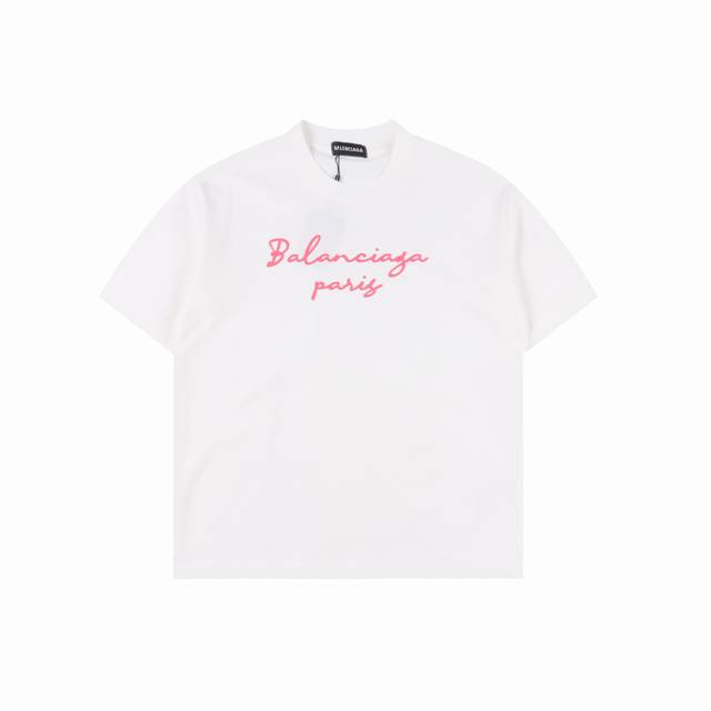 Balenciaga 25Ss pink letter short-sleeved T-shirt The fabric is made of customiz