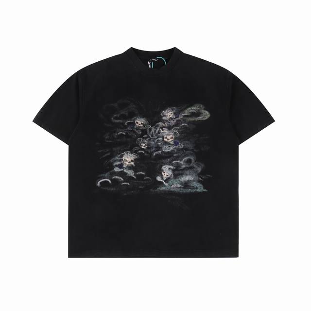We11Done new hand-painted rabbit print washed nostalgic short-sleeved T-shirt Hi