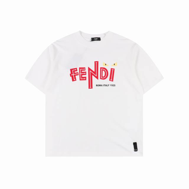 Fendi 25Ss flocked letter eye print short sleeves Super heavy suede flocking pro