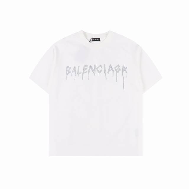 Balenciaga 25Ss dissolved double B letter hot diamond ripped short-sleeved T-shi