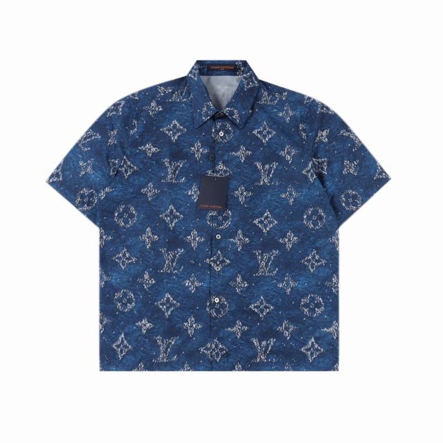 Louis Vuitton Lv Monogram blue printed beach short-sleeved shirt Authentic 10 pu