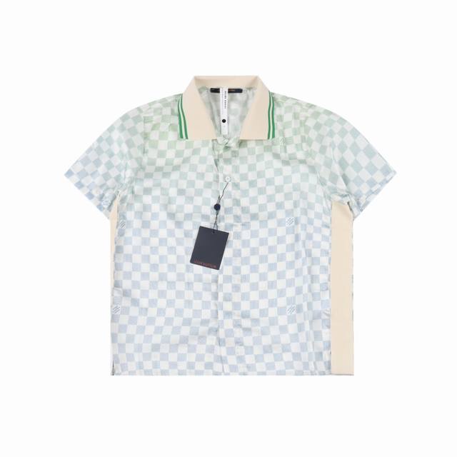 Louis Vuitton new gradient checkerboard lapel short-sleeved shirt Imported mulbe