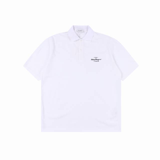 Ferragamo 24Ss Chest Embroidered Letters Polo Short Sleeve Custom-made 100% mesh