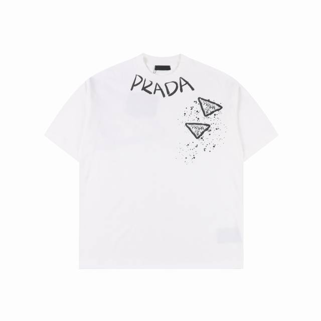 Prada 25Ss hand-painted graffiti short-sleeved T-shirt Made of top-grade 280g cu