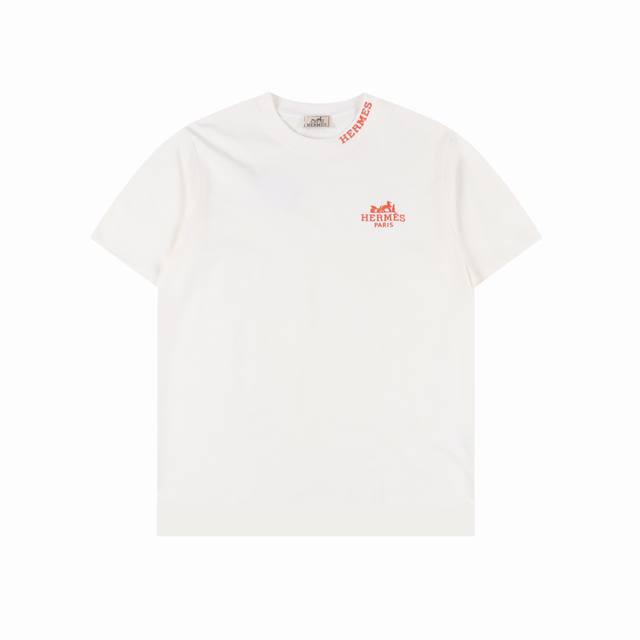 Hermes Hermes embroidered letters brand logo printed short sleeves Washing proce