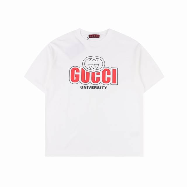 Gucci Chest Printed Letters Round Neck Short Sleeve High-end suede foam printing