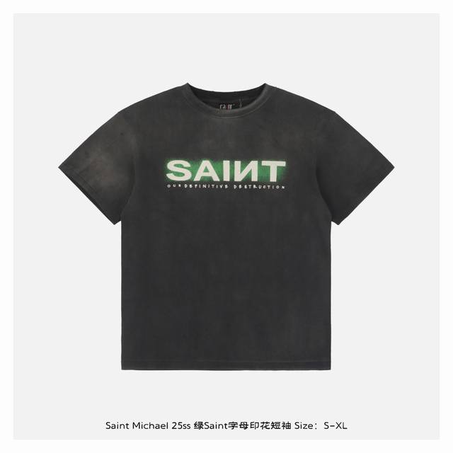 Saint Michael 25Ss green Saint letter print short sleeves The overall fabric is