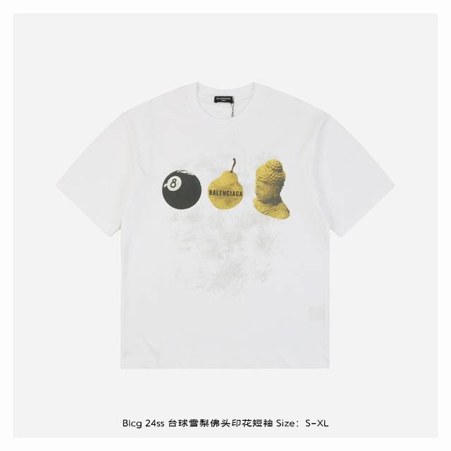 Balenciaga 24Ss Billiards Snow Pear Buddha Head Printed Short Sleeves The fabric