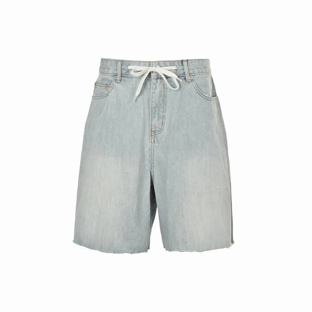 Balenciaga 25Ss heavy bleached washed denim shorts Heavy washed tassel craft han