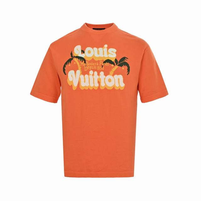 Louis Vuitton 25Ss Coconut Tree Jacquard Orange Knitted Short Sleeve Originally