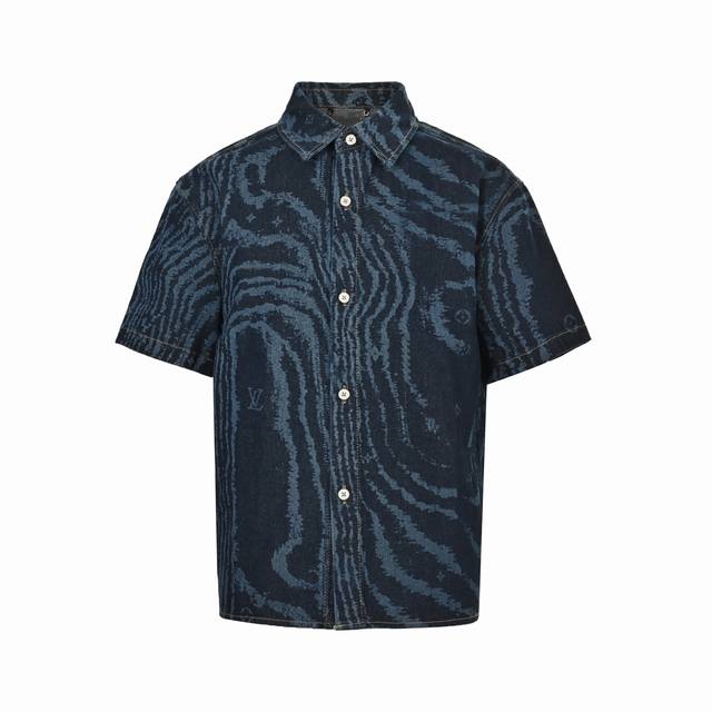 Louis Vuitton blue laser dark pattern denim short-sleeved shirt Original 1 0 pur